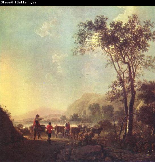 Aelbert Cuyp Landscape with herdsman and cattle.